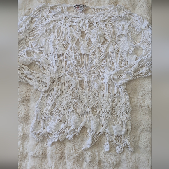 Vintage Crochet And Rosette Sheer Mini Dress/Tunic - Picture 2 of 11